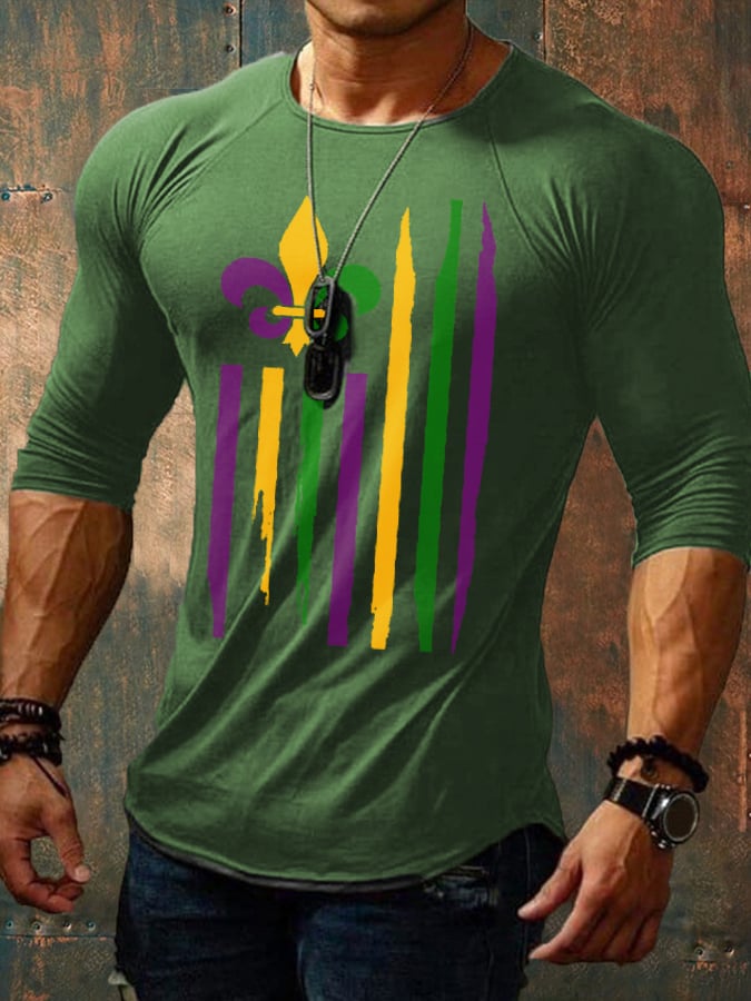 Camiseta de manga larga con estampado de bandera de Mardi Gras para hombre 