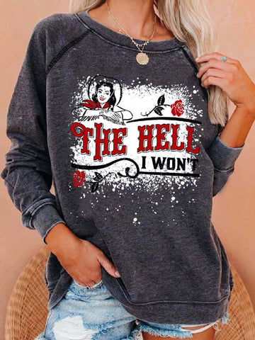 Top de manga larga con estampado de vaquera The Hell I Won't para mujer 