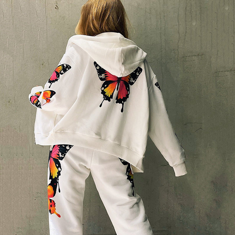 🔥Christmas Sale 🎁🎄-50% OFF-Fashion Butterfly Print Hooded Casual Sweatshirt Set