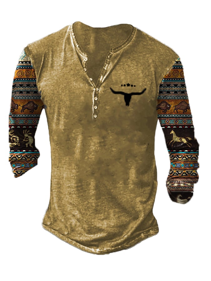 Camiseta con botones y estampado informal estilo western para hombre 