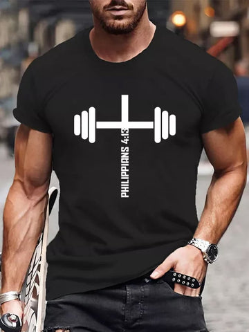 Camiseta casual con estampado de fitness cristiano para hombre Filipenses 4:13 