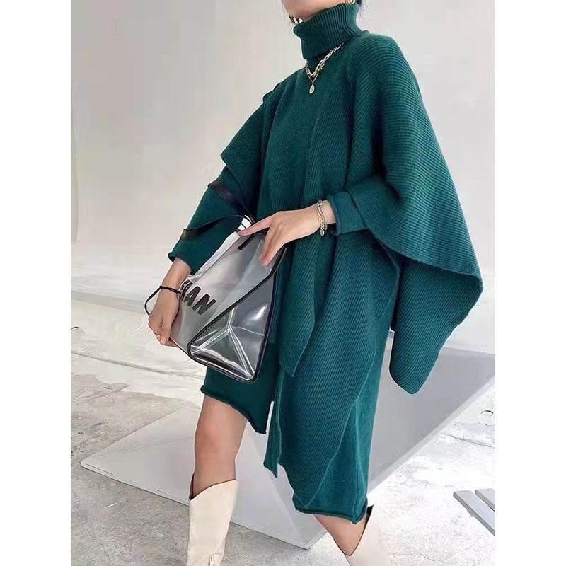 🔥Christmas Sale 🎁🎄-50% OFF-Irregular Special Design Turtleneck Cloak Two Pieces Dress