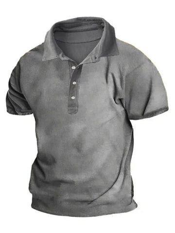 Camisa tipo polo informal con solapa y botones de color liso para hombre 