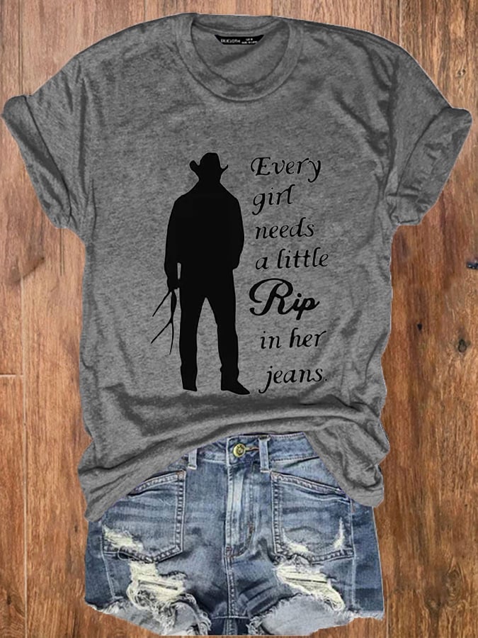 Camiseta informal con estampado "Every Girl Needs A Little Break In Her Jeans" para mujer 