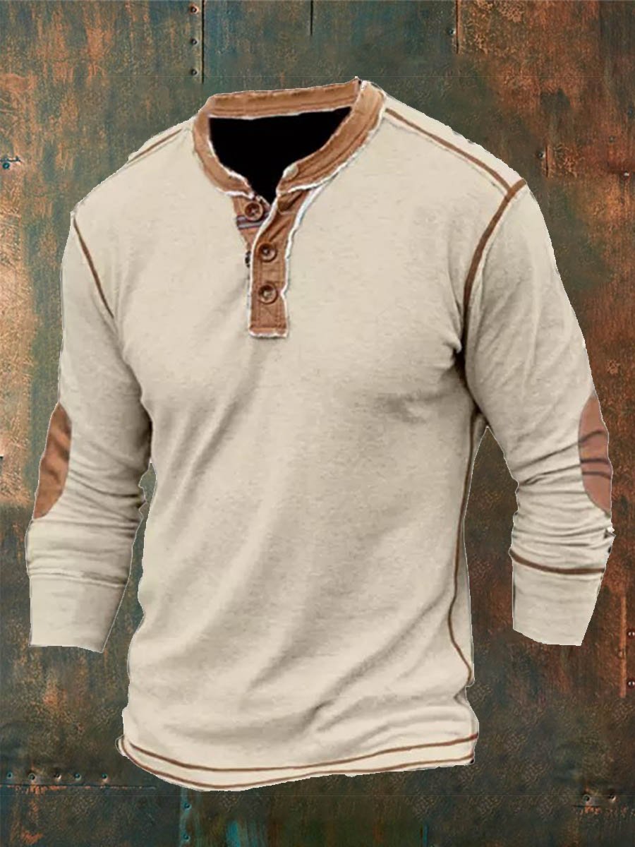 Blusa con cuello abotonado y color liso desgastada para hombre 