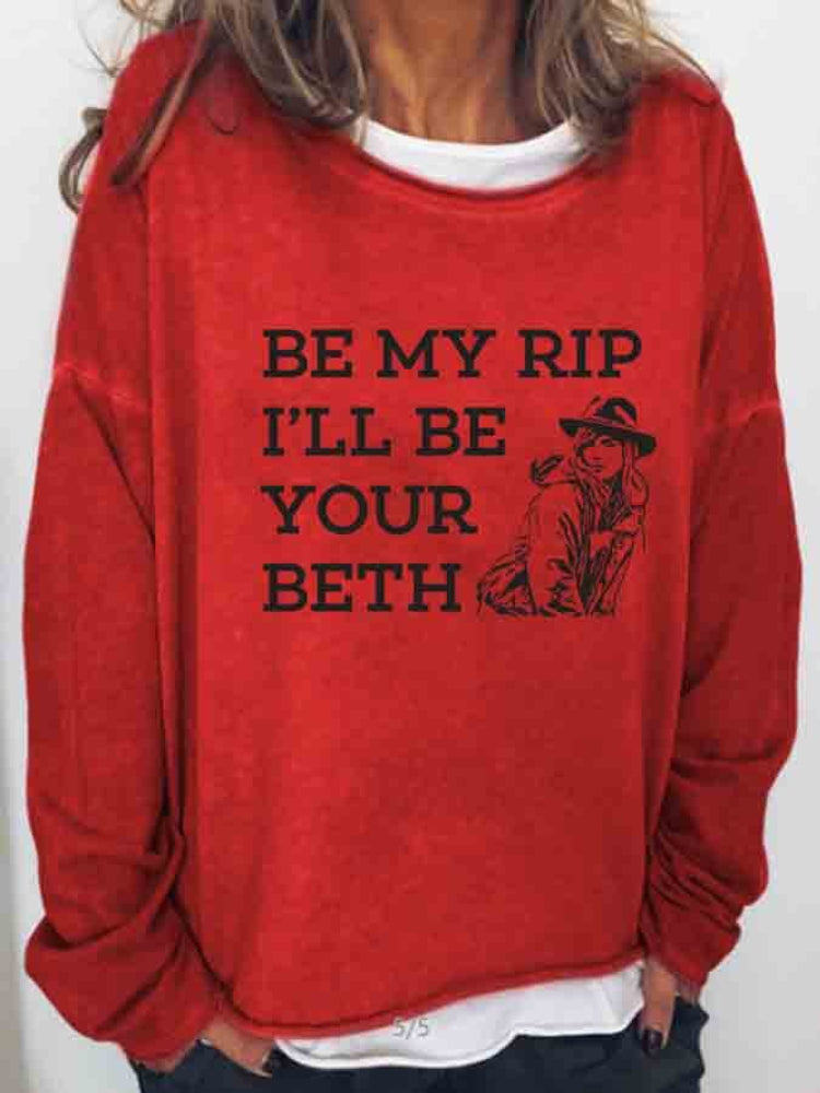 Cowgirl And Letters Print Loose Casual Sweatshirt