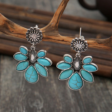 Western Turquoise Flower Earrings