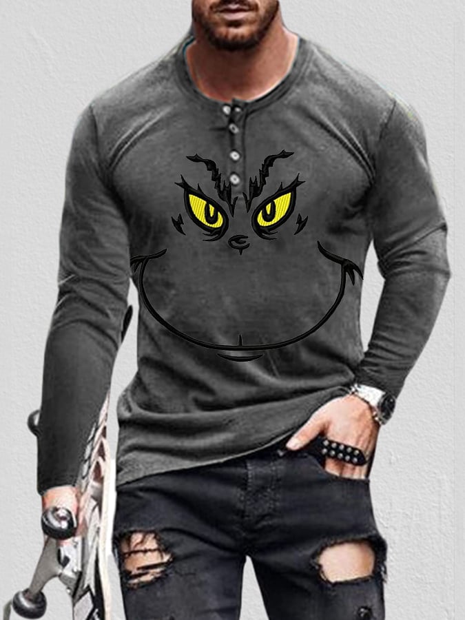 Camiseta informal de manga larga con motivo festivo para hombre 