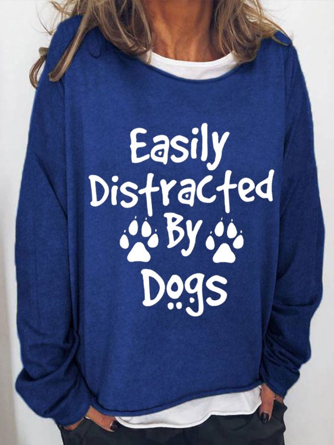 Suéter casual estampado "Easy Distract By Dogs" para mujer 