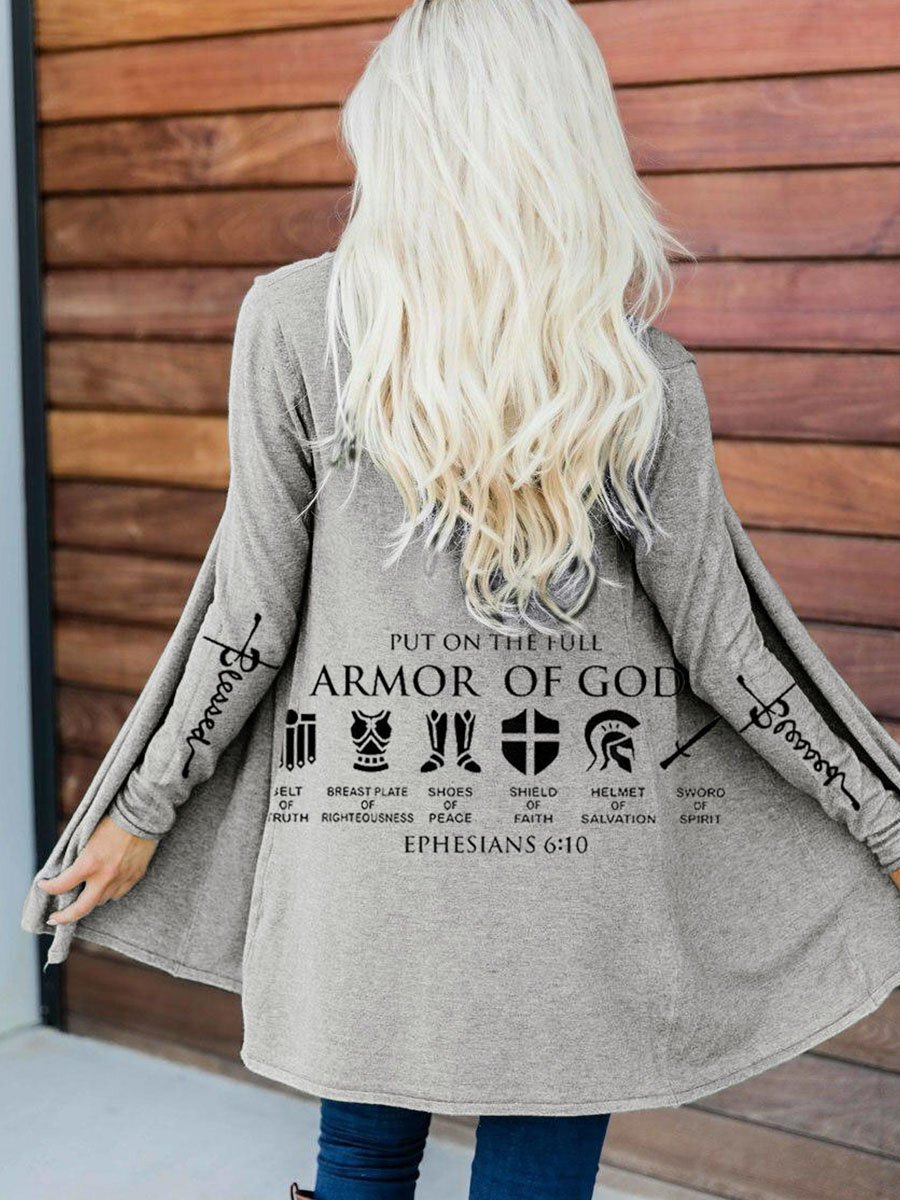 Women's Faith Put On The Full Armor of God Cross Ephesians 6:10 Print Trench Coat