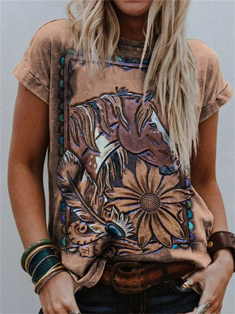 Horse Lover Western Leather Art Print T Shirt