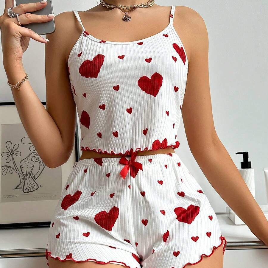 Romantic Heart Print Sleeveless Pajama Set